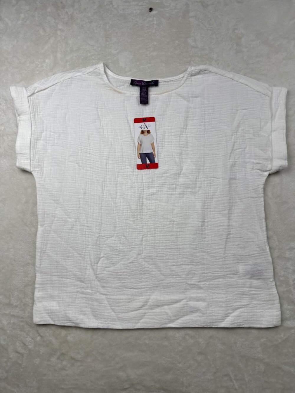 Gloria Vanderbilt Womens White Textured Short Sleeve Blouse Size M New